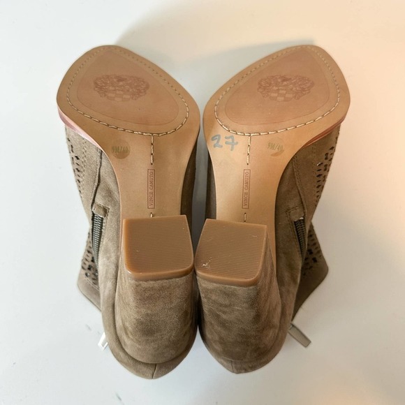 Vince Camuto Suede Laser Cut Perforated Block Heel Bootie Size 9 - Picture 9 of 10